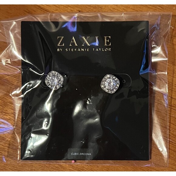 Zaxie Stephanie Taylor Cushion Cut Cubic Zirconia CZ Halo Stud Earrings $36 - Picture 3 of 5